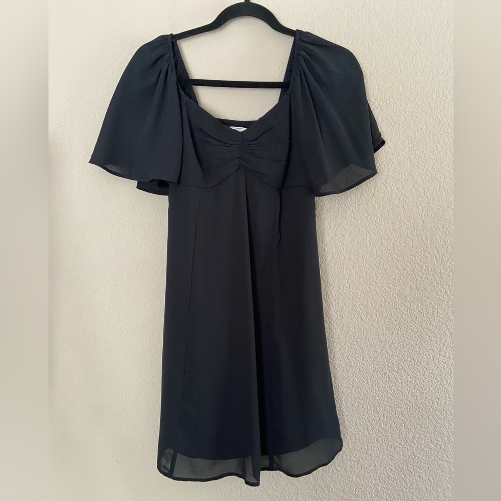 Abercrombie & Fitch Black Babydoll Milkmaid mini dress flutter sleeves Sz S LBD